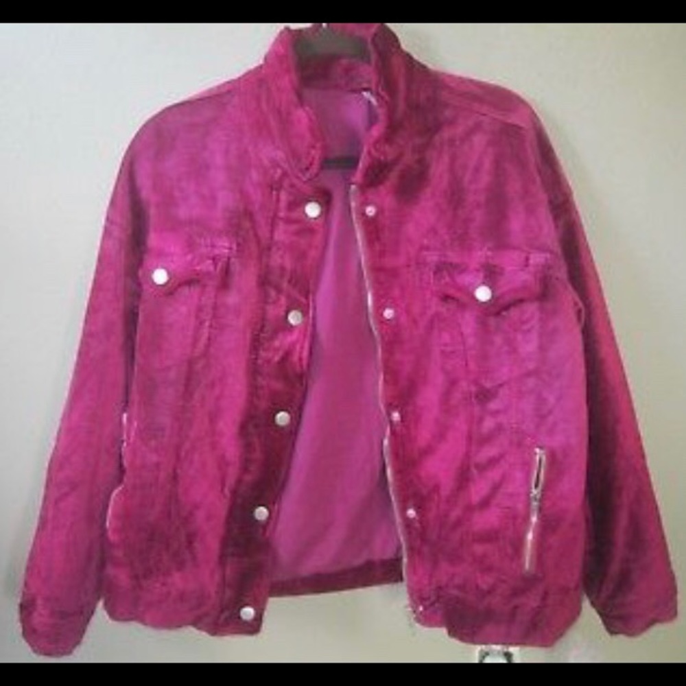 Women's Pink Velvet Trucker Jacket.